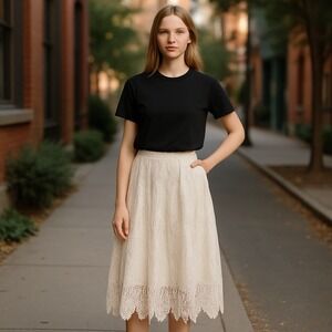 Cherry Krave Crochet Lace‎ Skirt Plus Size 1X Cream Boho Bohemian Lined